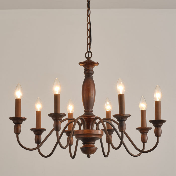 28" Rustic 8-light Vintage Brown Chandelier Lighting With Adjustable Hanging Length