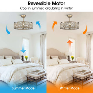 25" Modern Downrod Mount Crystal Caged Ceiling Fan with Lighting and Remote Control