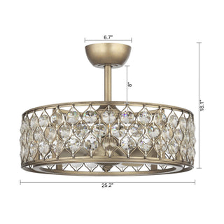 25" Modern Downrod Mount Crystal Caged Ceiling Fan with Lighting and Remote Control