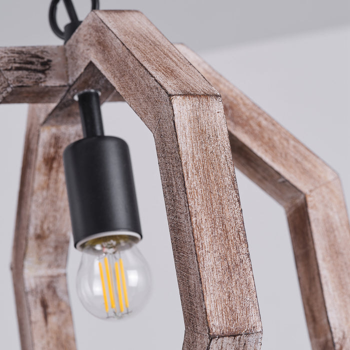 1-Light Farmhouse Wooden Pendant Lighting