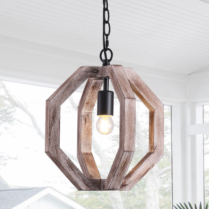 1-Light Farmhouse Wooden Pendant Lighting