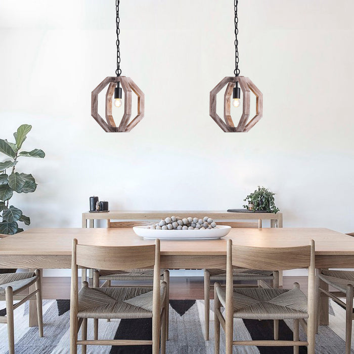 1-Light Farmhouse Wooden Pendant Lighting