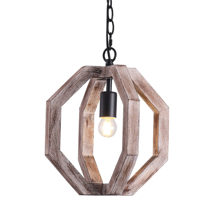 1-Light Farmhouse Wooden Pendant Lighting