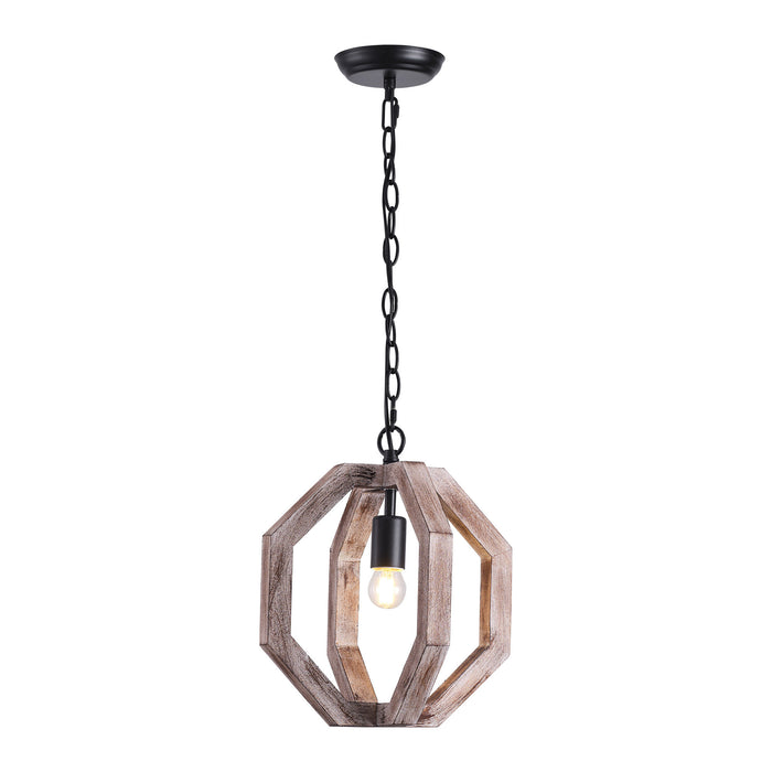 1-Light Farmhouse Wooden Pendant Lighting