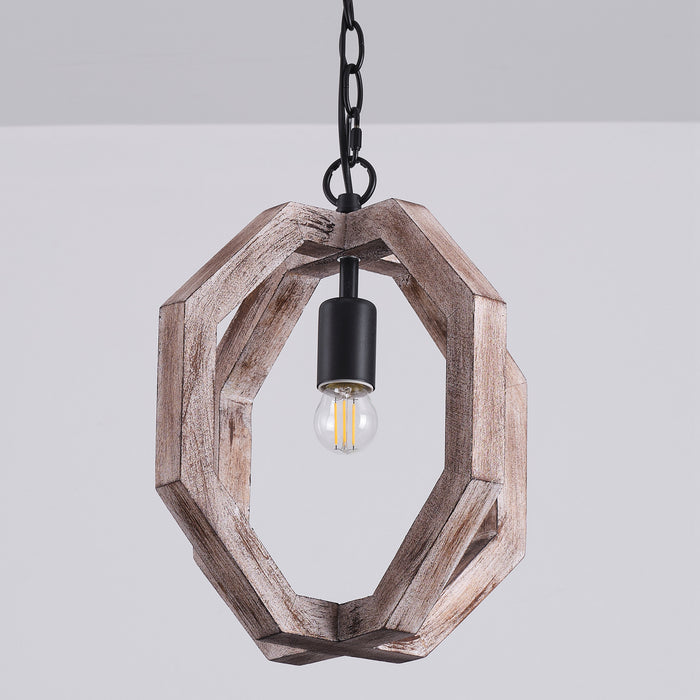 1-Light Farmhouse Wooden Pendant Lighting