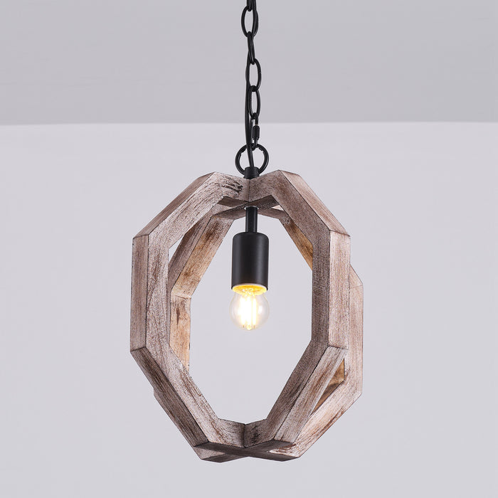 1-Light Farmhouse Wooden Pendant Lighting