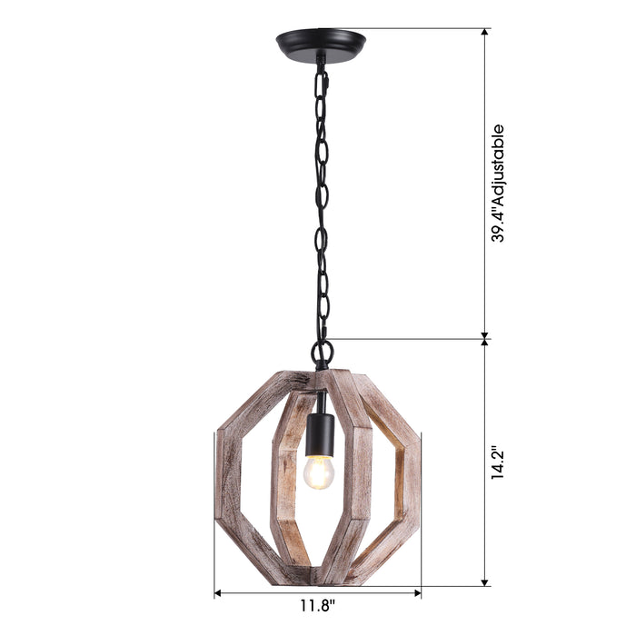 1-Light Farmhouse Wooden Pendant Lighting