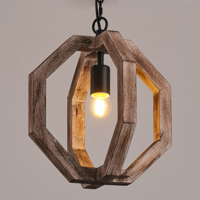 1-Light Farmhouse Wooden Pendant Lighting