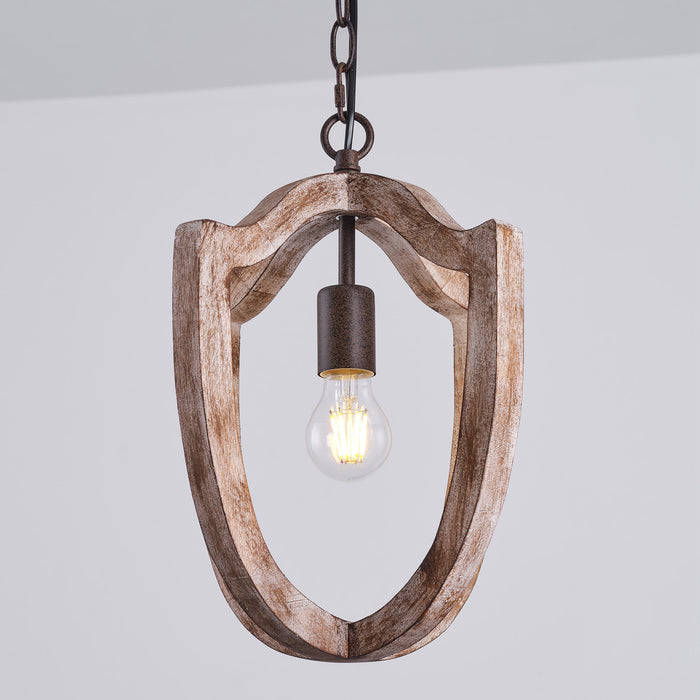 1-Light Rustic Wooden Pendant Lighting