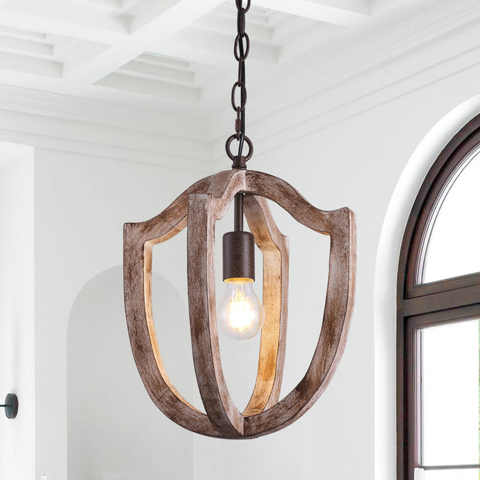 1-Light Rustic Wooden Pendant Lighting