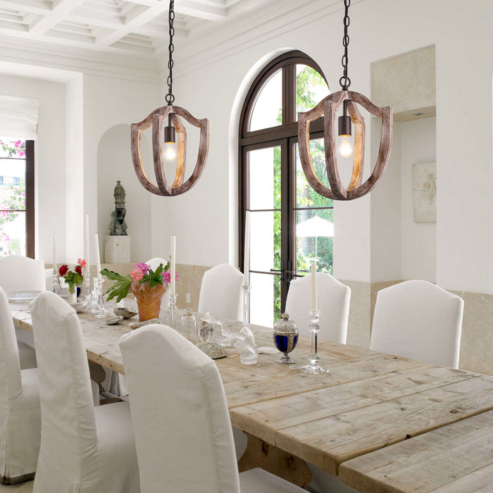 1-Light Rustic Wooden Pendant Lighting