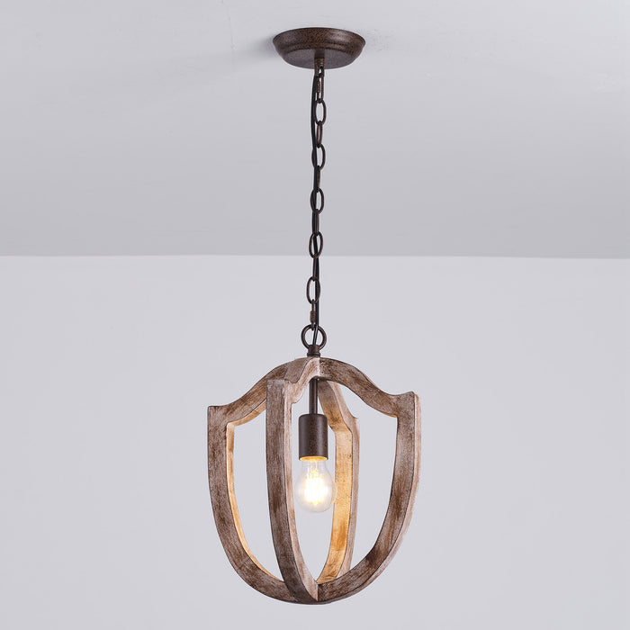 1-Light Rustic Wooden Pendant Lighting