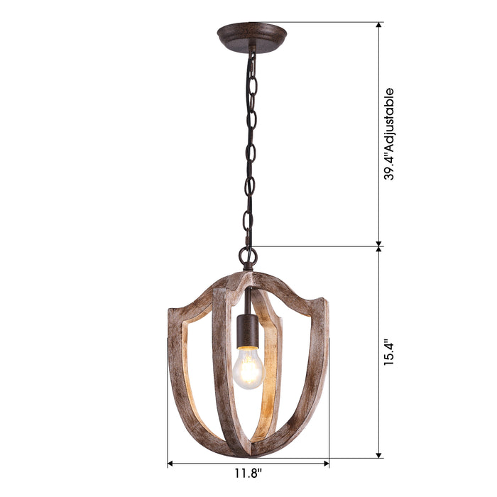 1-Light Rustic Wooden Pendant Lighting