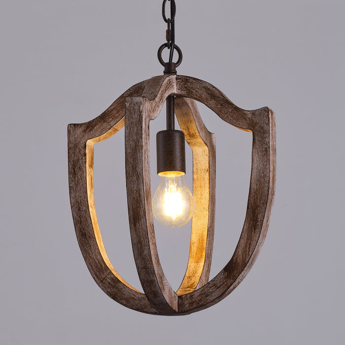 1-Light Rustic Wooden Pendant Lighting