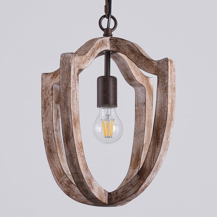 1-Light Rustic Wooden Pendant Lighting