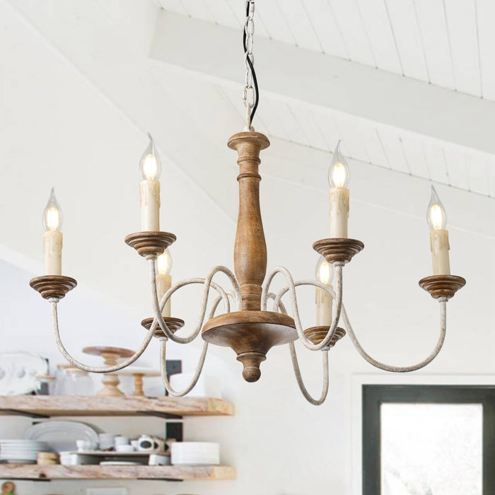 6-Light Rustic Wooden Pendant Lighting