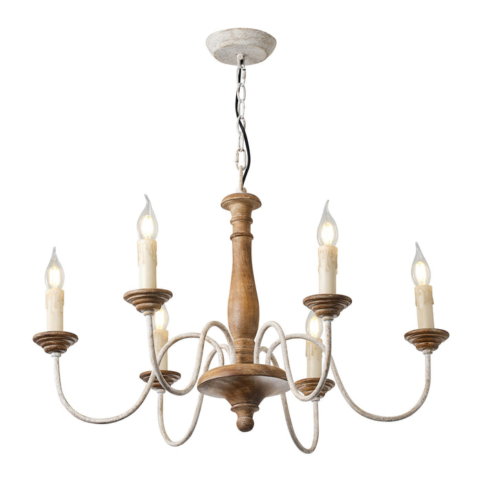 6-Light Rustic Wooden Pendant Lighting