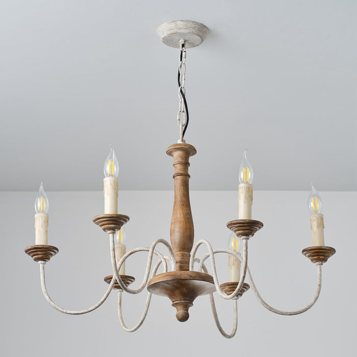 6-Light Rustic Wooden Pendant Lighting