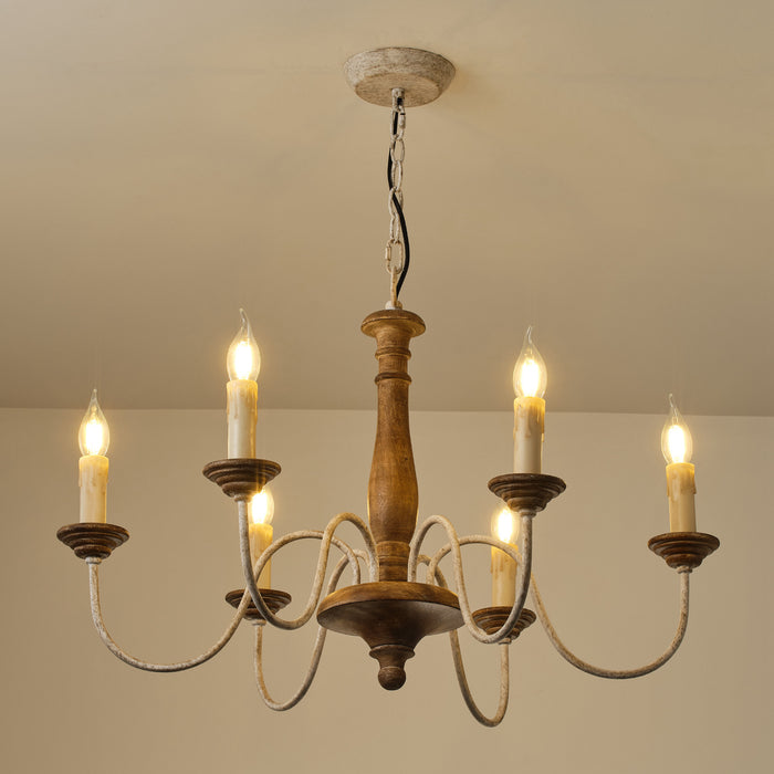 6-Light Rustic Wooden Pendant Lighting