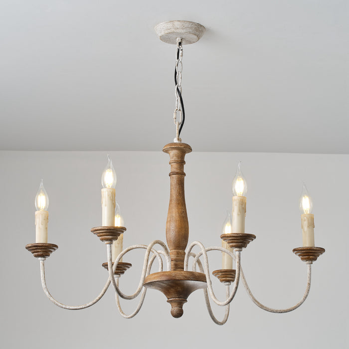 6-Light Rustic Wooden Pendant Lighting