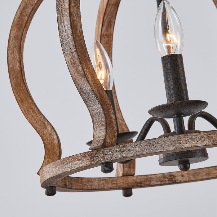 3-Light Rustic Wooden Chandelier