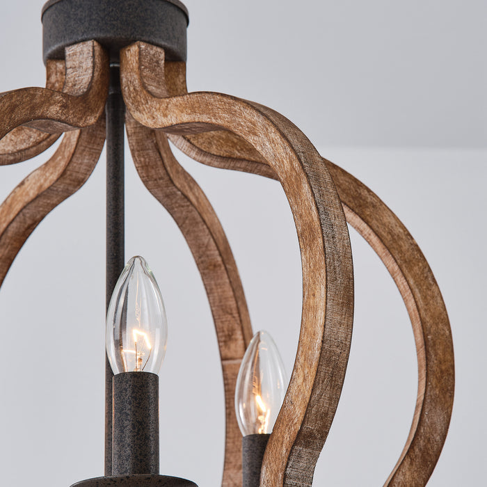 3-Light Rustic Wooden Chandelier