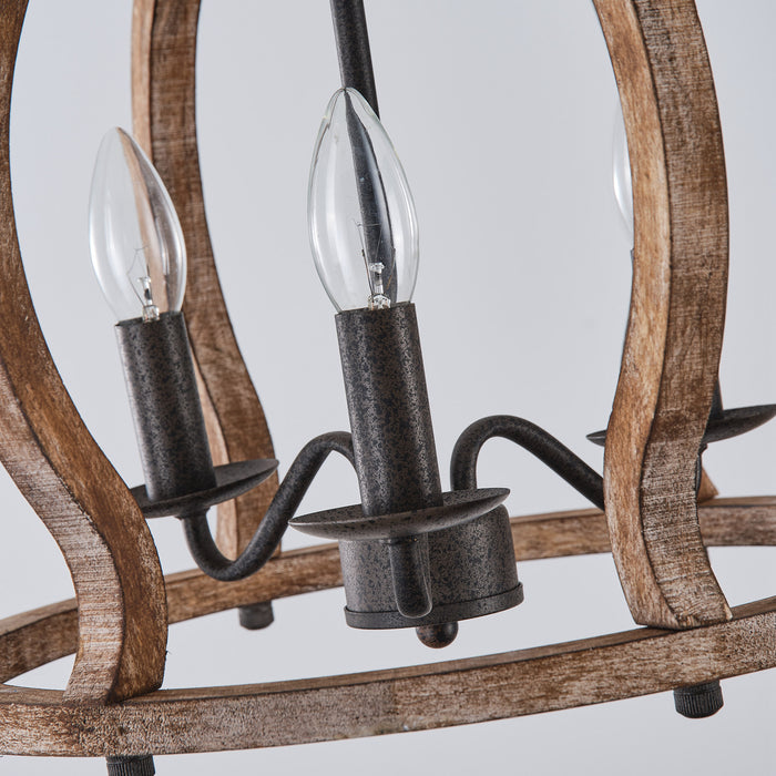 3-Light Rustic Wooden Chandelier