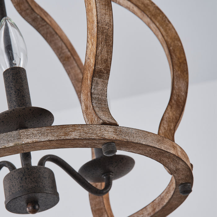 3-Light Rustic Wooden Chandelier