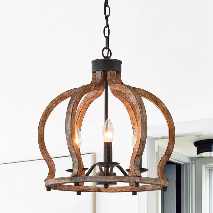 3-Light Rustic Wooden Chandelier