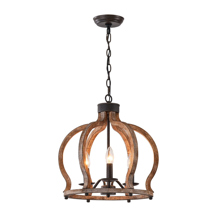 3-Light Rustic Wooden Chandelier