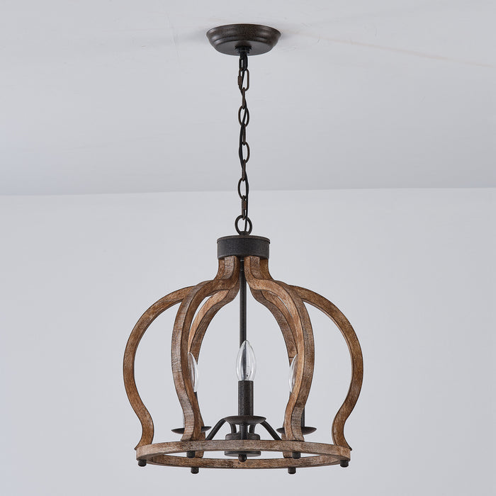 3-Light Rustic Wooden Chandelier