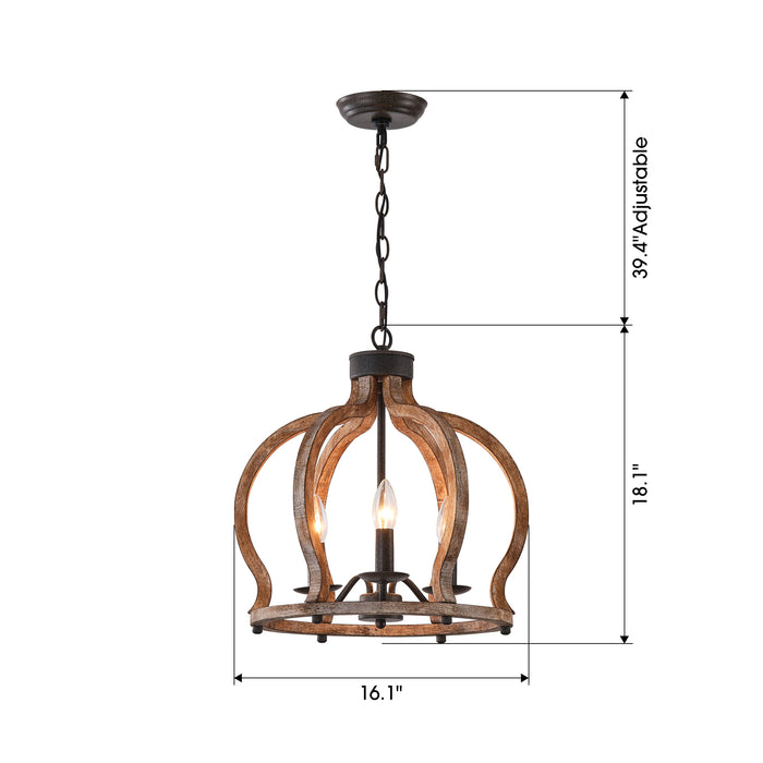 3-Light Rustic Wooden Chandelier