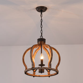3-Light Rustic Wooden Chandelier