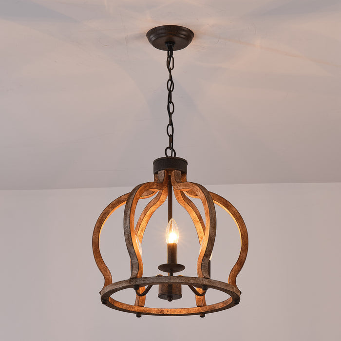 3-Light Rustic Wooden Chandelier