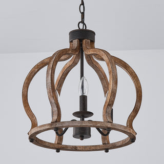3-Light Rustic Wooden Chandelier