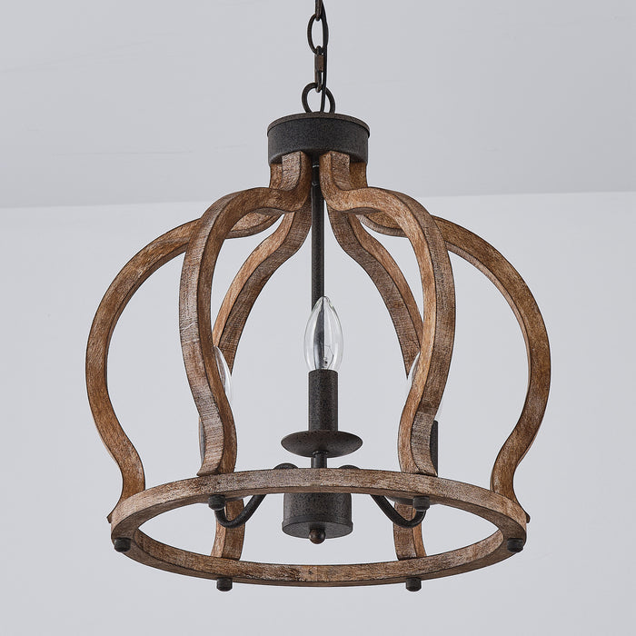 3-Light Rustic Wooden Chandelier