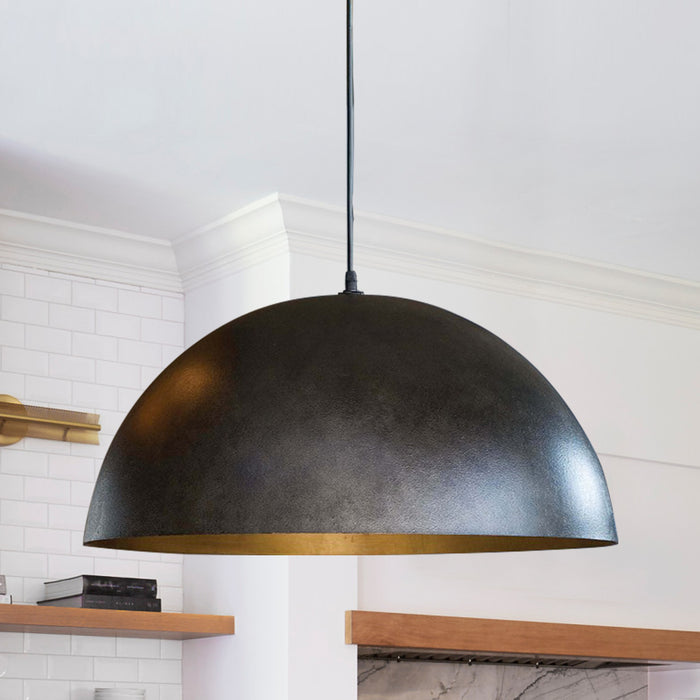 1-Light Farmhouse Black Pendant Light with Gold Finish for Kitchen With Adjustable Hanging Length