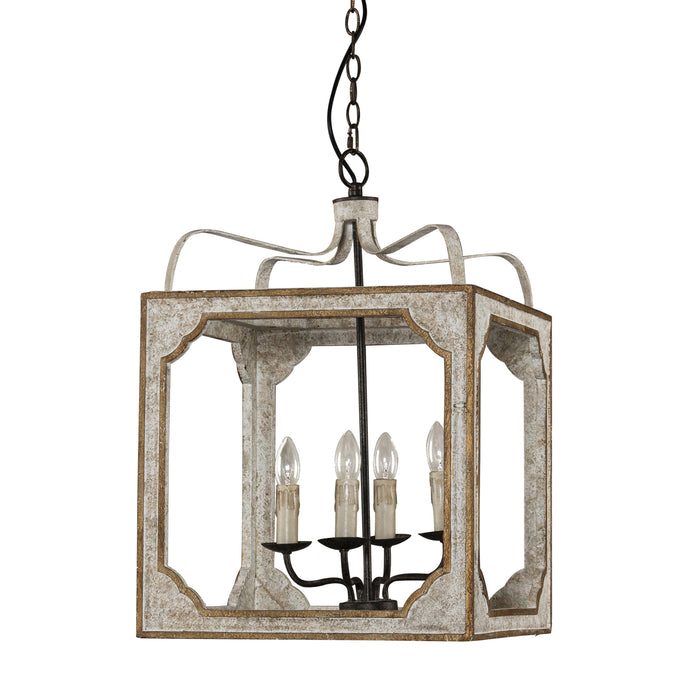 4-Light Farmhouse Square Wood Metal Pendant Lighting in Antique Gray With Adjustable Hanging Length