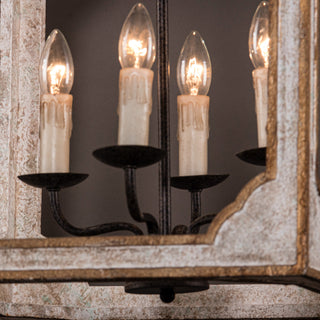 4-Light Farmhouse Square Wood Metal Pendant Lighting in Antique Gray With Adjustable Hanging Length