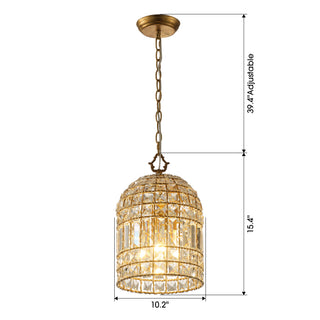 1-Light Modern Glam Bird Cage Golden Chandelier with Crystals