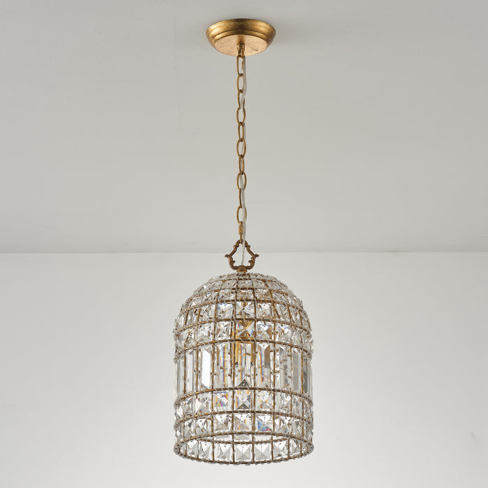 1-Light Modern Glam Bird Cage Golden Chandelier with Crystals