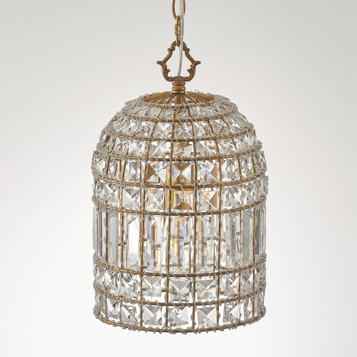 1-Light Modern Glam Bird Cage Golden Chandelier with Crystals