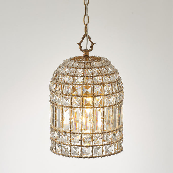 1-Light Modern Glam Bird Cage Golden Chandelier with Crystals