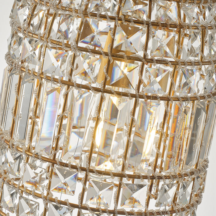 1-Light Modern Glam Bird Cage Golden Chandelier with Crystals