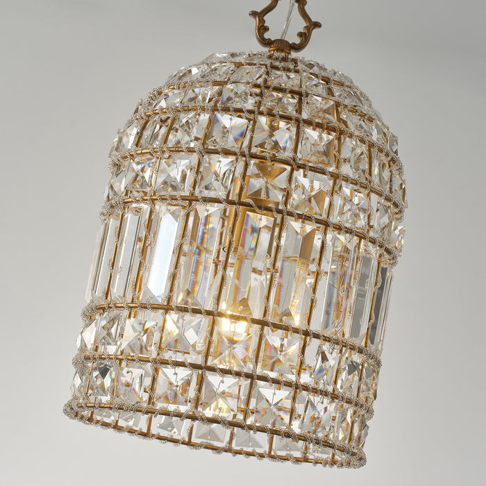 1-Light Modern Glam Bird Cage Golden Chandelier with Crystals