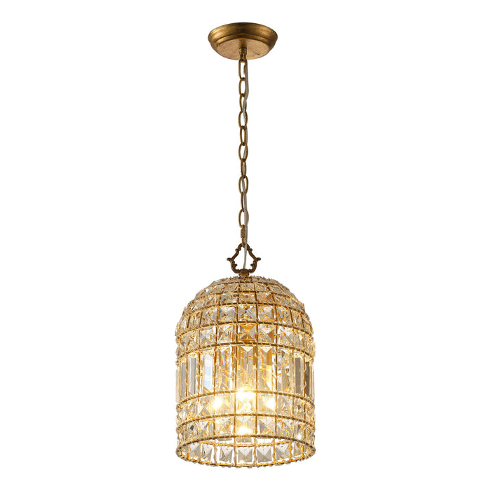 1-Light Modern Glam Bird Cage Golden Chandelier with Crystals