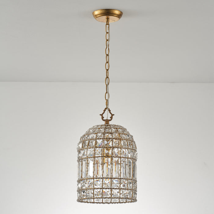 1-Light Modern Glam Bird Cage Golden Chandelier with Crystals