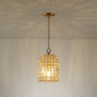 1-Light Modern Glam Bird Cage Golden Chandelier with Crystals