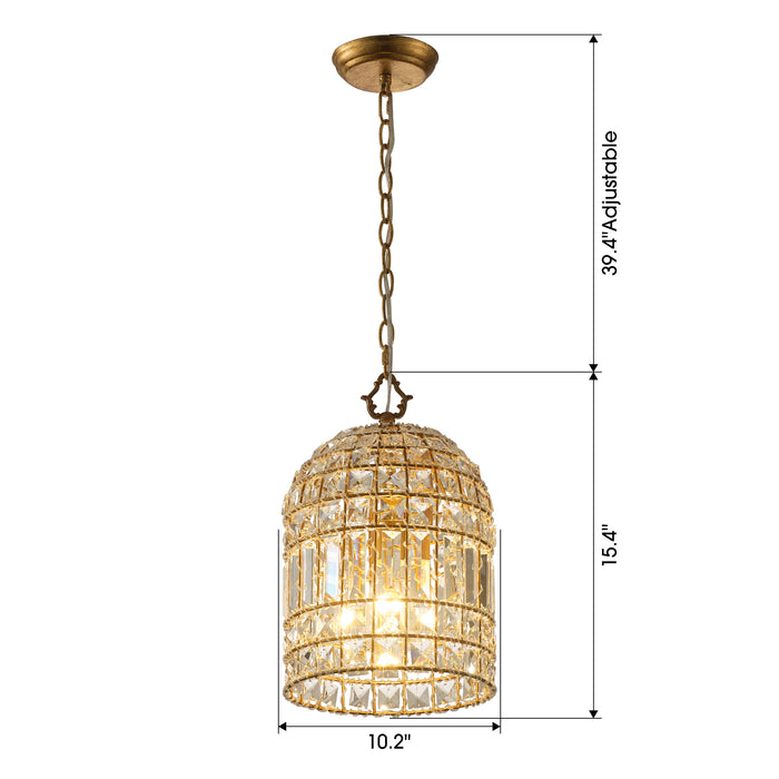 1-Light Modern Glam Bird Cage Golden Chandelier with Crystals