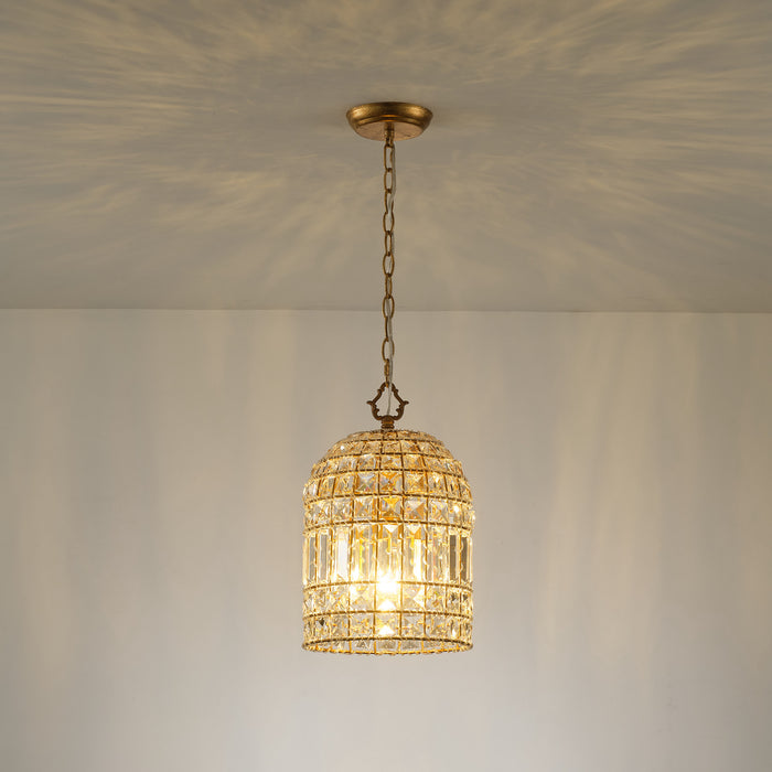 1-Light Modern Glam Bird Cage Golden Chandelier with Crystals